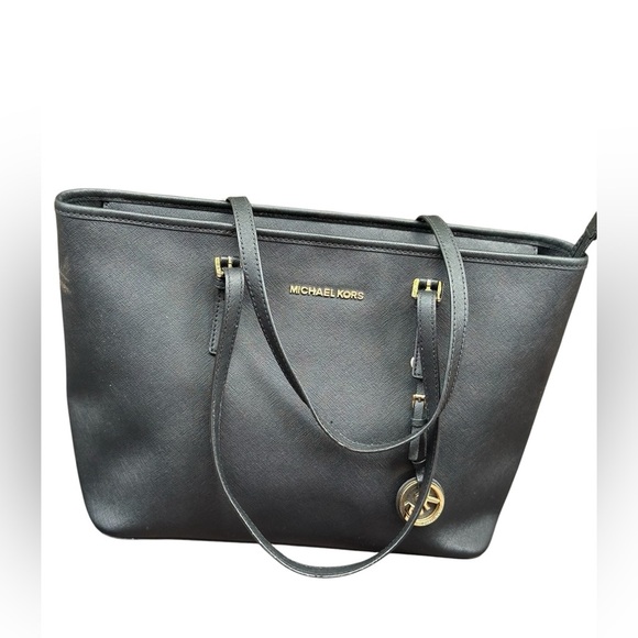 Michael Kors Black Leather Tote with Gold Accents - Picture 4 of 13